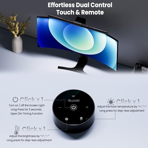 Quntis Wireless Monitor Light Bar: Remote Control, Eye Protection, Anti-Blue Light, 40cm Curved Computer Monitor Lamp