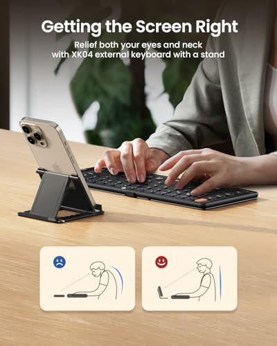 ProtoArc Foldable Bluetooth Keyboard, Portable Mini Wireless Travel Keyboards with PU Leather Cover - For Windows iOS Android - Black
