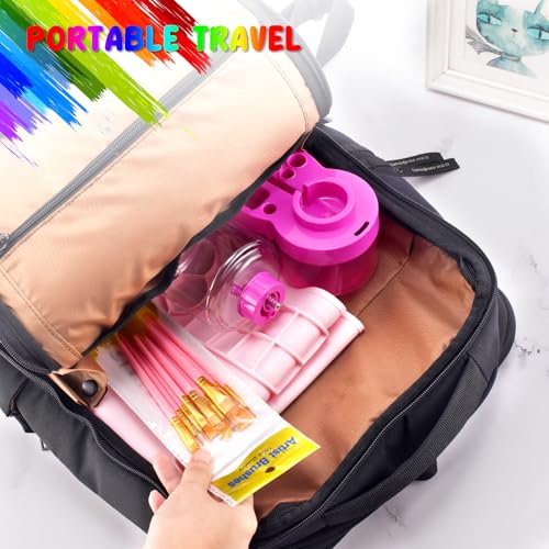 Kids Art Station: Silicone Painting Mat, Brush Cleaner, 10 Brushes - Ideal for Acrylic Painting, DIY Crafts - Pink