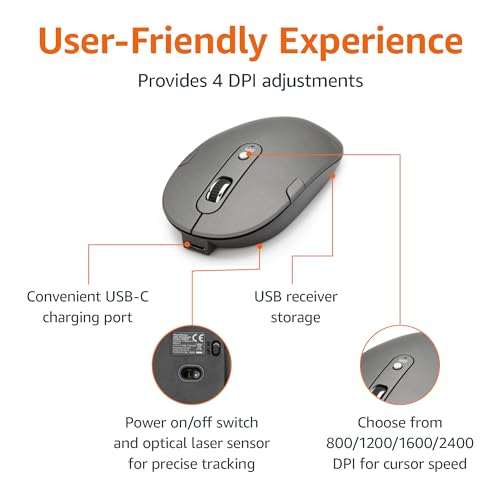 Amazon Basics Wireless Mouse & Ultra Slim Keyboard Set - Quiet, Full Size, Number Pad - Black