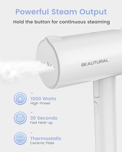 BEAUTURAL Foldable Clothes Steamer for Garments, Portable Fabric Iron