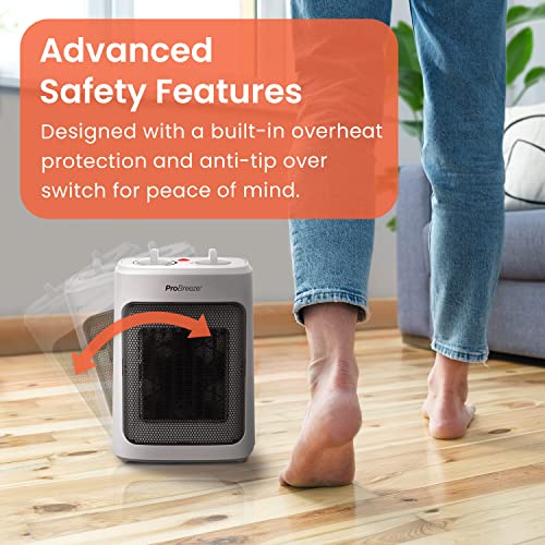 Pro Breeze Mini Ceramic Fan Heater - 3 Heat Settings, Fan Mode, Overheat Protection - Ideal for Home, Office