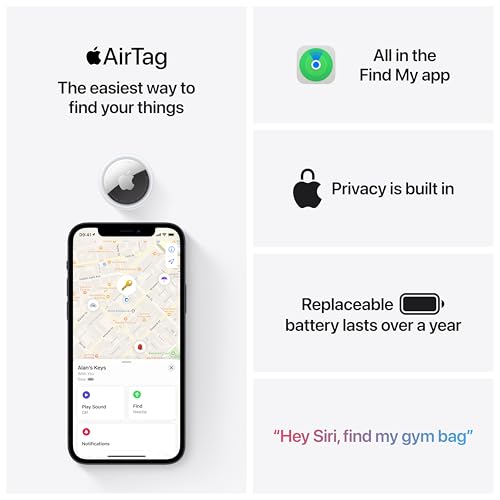 Apple AirTag Tracker for Keys, Wallet, Luggage. Replaceable Battery. Water-Resistant. Easy Setup with iPhone.
