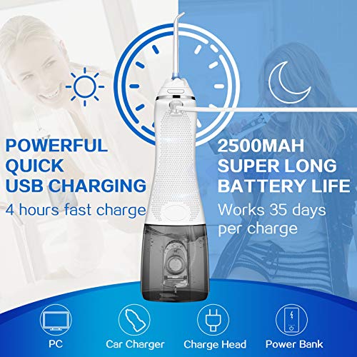 Binefia Cordless Water Flosser: 5 Modes, 360° Rotation, IPX7 Waterproof, 6 Jet Tips, USB Rechargeable