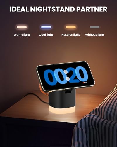 JoyGeek Wireless Charger Stand with Night Lights for iPhone & AirPods, Magnetic Dock for Apple Watch, Foldable Design - Black
