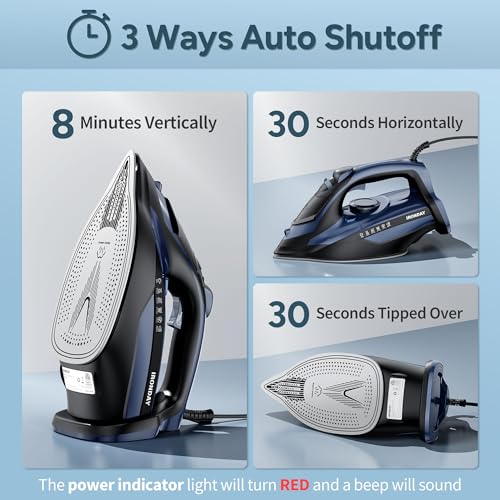 Fast Heating 1700W Steam Iron: Precision Thermostat, Ceramic Soleplate, Auto shutoff - Burst Steam, Self-Cleaning - Ironing Clothes at Home