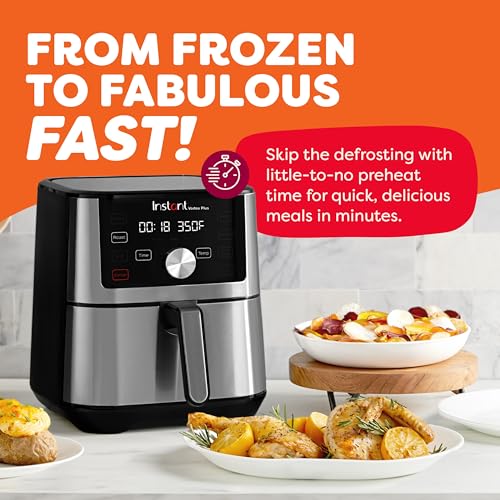 Instant Pot Vortex Plus 6QT Air Fryer: 6-in-1, Dehydrates, Crisps, Roasts, Bakes - Easy Meals, 100+ Recipes, Dishwasher-Safe - Black