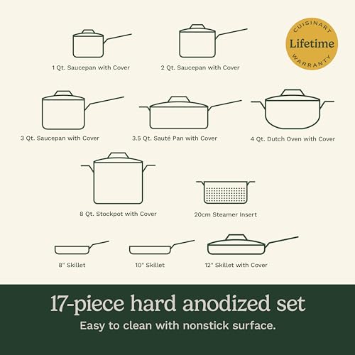 Cuisinart Cookware Set, Chef's Classic Nonstick Hard Anodized, 17-Piece