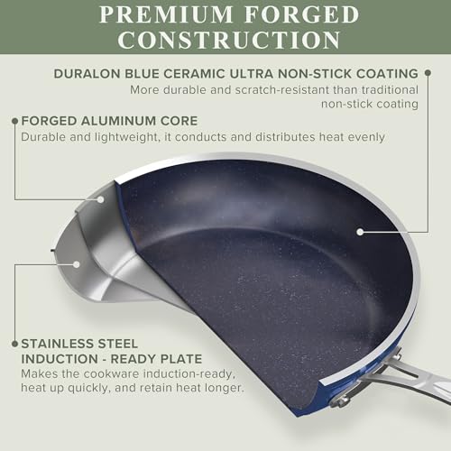 Nuwave Healthy Duralon Blue Ceramic Cookware Set, Scratch-Resistant, PFAS Free, Induction Ready, Oven Safe, Tempered Glass Lids