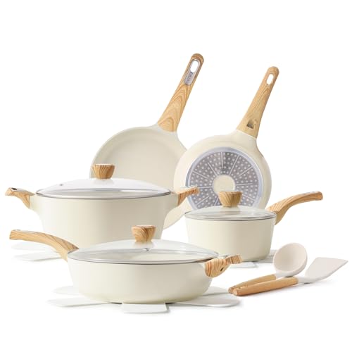 SENSARTE Ceramic Cookware Set, Non Stick Pots & Pans, 14-Piece Induction Kitchen Cooking, Healthy PFAS PTFE PFOA PFOS Free