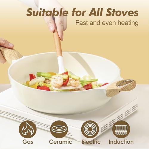 SENSARTE Ceramic Cookware Set, Non Stick Pots & Pans, 14-Piece Induction Kitchen Cooking, Healthy PFAS PTFE PFOA PFOS Free