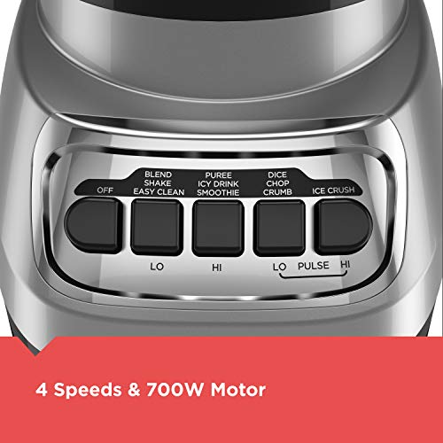 BLACK+DECKER PowerCrush Blender: 6-Cup Glass Jar, 4 Speeds, Silver