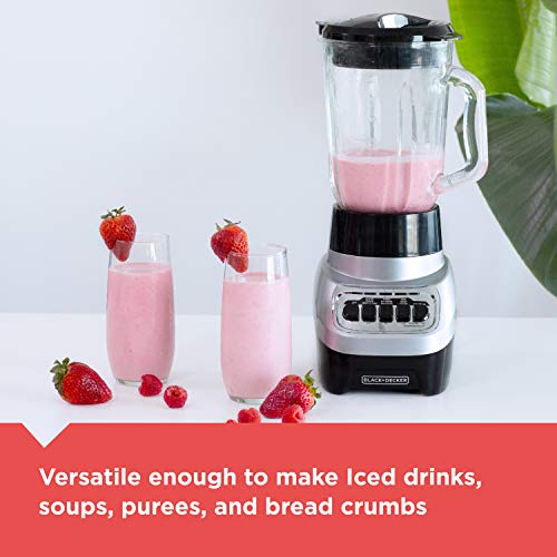 BLACK+DECKER PowerCrush Blender: 6-Cup Glass Jar, 4 Speeds, Silver