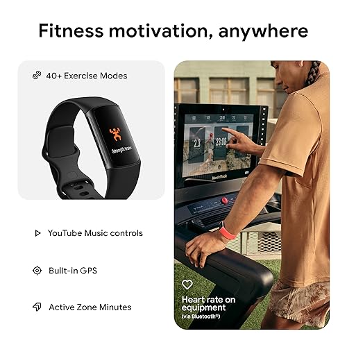 Fitbit Charge 6 Fitness Tracker: Heart Rate, Google Apps, GPS, Health Tools - 6-Month Premium, Obsidian/Black