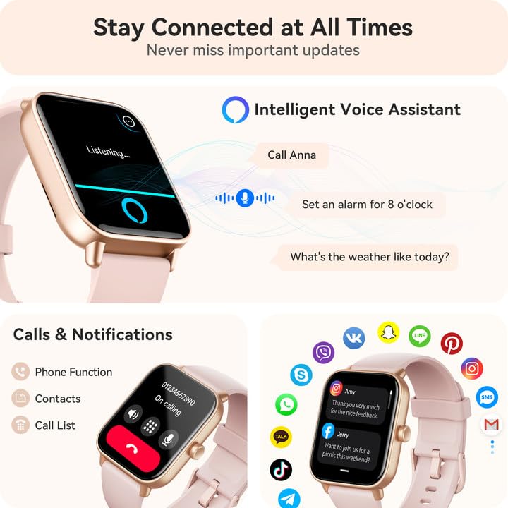Women's Smartwatch Alexa Built-in, IP68 Waterproof Fitness Tracker, Bluetooth Call, Heart Rate Monitor, 100+ Sports Modes