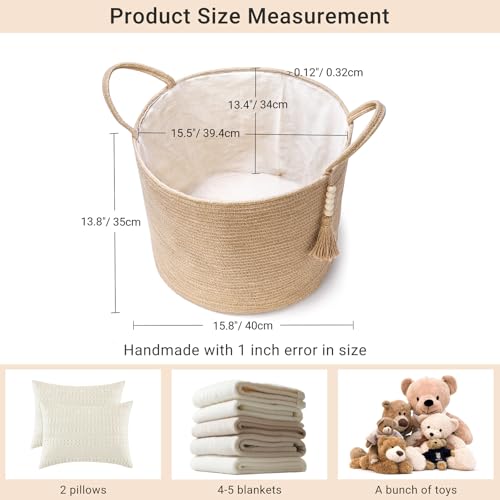 Mkono Rope Basket with Wooden Bead Decoration for Home Storage