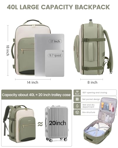 LOVEVOOK 40L Travel Backpack: Airline Approved, 3 Cubes, TSA Overnight, Waterproof, Fits 17" Laptop