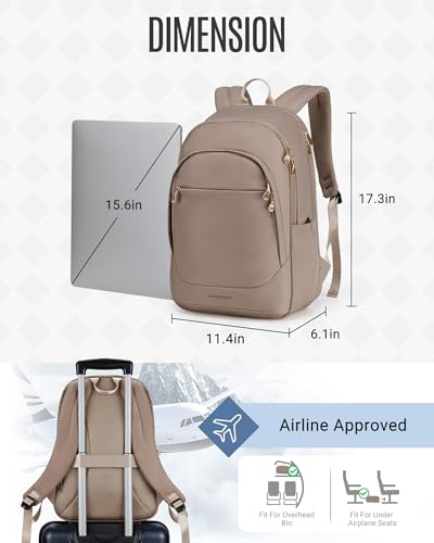 LIGHT FLIGHT Women's Laptop Backpack, 17.3 inch USB Charging, Water Resistant College Bookbag, Black Computer Backpack for Work