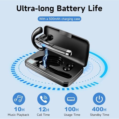 Wireless Bluetooth Headset V5.4, 100 Hrs Talk Time, Noise Cancelling Earbud for Trucker/Home/Office