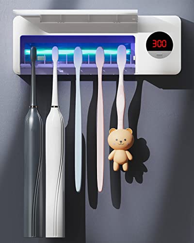 DSHOW UV Toothbrush Sanitizer Holder with Sterilizer - Bathroom Organizer for Family - 2000mAh Charging - White