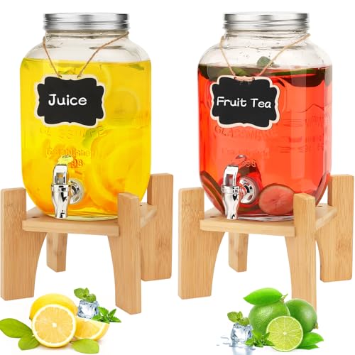 Hisredsun Glass Drink Dispenser w/ Stand, Beverage Tap for Parties, Weddings, Birthdays