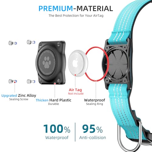 AirTag Dog Collar Holder, Waterproof & Reflective, Comfortable Padded, Heavy Duty - Small Medium Large Dogs - Blue