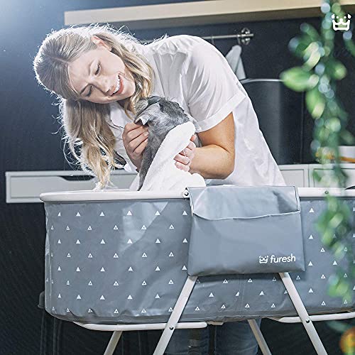 Furesh Little Dipper Dog Bath Tub, Elevated & Portable for Small-Medium Pets, Indoor/Outdoor Grooming Station