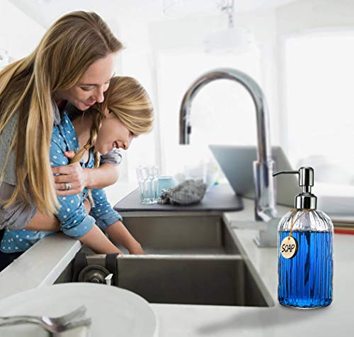JASAI Clear Glass Soap Dispenser 18 Oz - Stainless Steel Pump - Refillable Liquid Hand Soap Dispenser for Bathroom & Kitchen