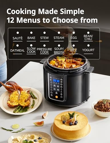 COMFEE 9-inch Electric Pressure Cooker: 14 Presets Multi Cooker, Non-Stick Pot, Yogurt Maker, Steamer - Black, 6 Quarts