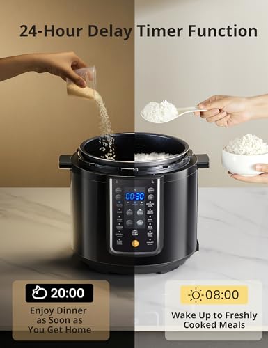 COMFEE 9-inch Electric Pressure Cooker: 14 Presets Multi Cooker, Non-Stick Pot, Yogurt Maker, Steamer - Black, 6 Quarts