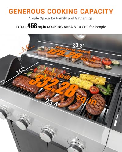 Stainless Steel Gas BBQ Grill with Side Burner, Cast Iron Grates