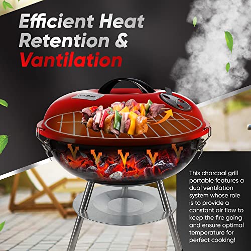 Gas One Portable BBQ Grill 14-inch with Locking Lid & Dual Venting - Small Charcoal Grill for Backyard, Camping