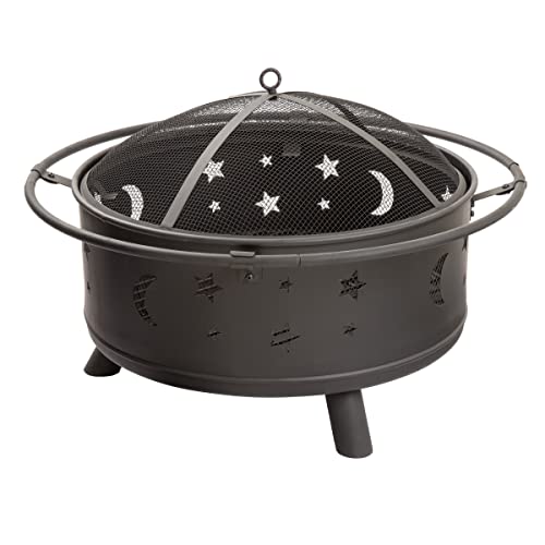 Pure Garden 32-Inch Outdoor Wood Burning Fire Pit with Screen, Poker & Cover - Ideal for Backyard, Deck, or Patio