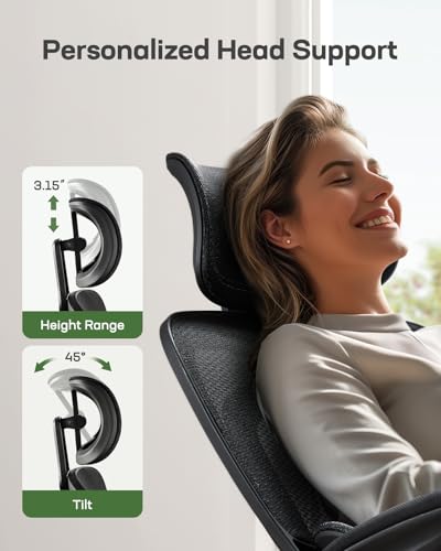 Marsail Ergonomic Office Chair with Lumbar Support, High Back Desk Chair, 2D Headrest, Flip-Up Armrests, Tilt Function - Black