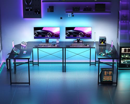 Casaottima Gaming Desk: L-Shaped Corner Table for Home Office, Sturdy Workstation, Easy Assembly, Carbon Fiber Surface, 51 inch Black