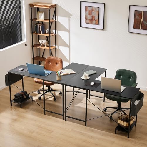 Sweetcrispy L Shaped Desk - Corner Gaming PC Table with CPU Stand - Sturdy Black Writing Workstation for Home Office