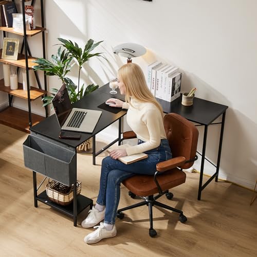 Sweetcrispy L Shaped Desk - Corner Gaming PC Table with CPU Stand - Sturdy Black Writing Workstation for Home Office