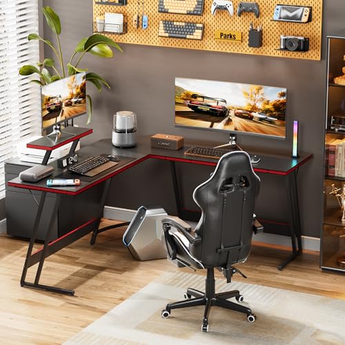 Homall L-Shaped Gaming Desk with Large Monitor Stand - Sturdy PC Corner Desk for Home Office Workstation
