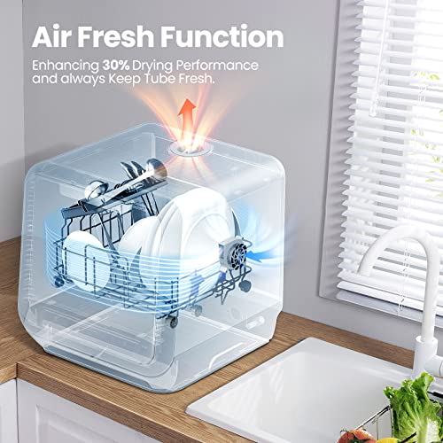 COMFEE' Mini Dishwasher: Portable Countertop, 5L Tank, 6 Programs, 360° Spray - Ideal for Apartments & RVs