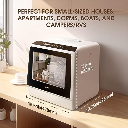 NOVETE Portable Compact Dishwasher, 5L Tank, 5 Programs & LED