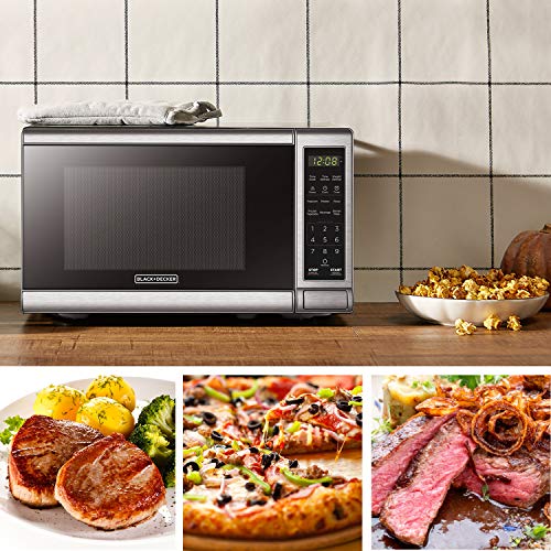BLACK+DECKER Microwave Oven, Push-Button Door, Child Safety Lock, 700W, Stainless Steel, 0.7 cu.ft