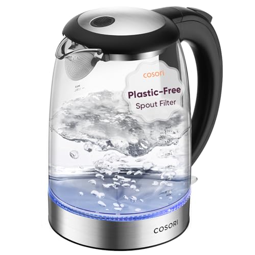 Cosori 1.8Qt Glass Tea Kettle, No Plastic, 1500W, Black