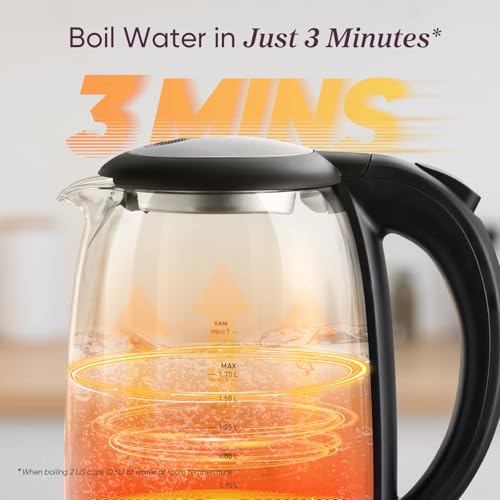 Cosori 1.8Qt Glass Tea Kettle, No Plastic, 1500W, Black