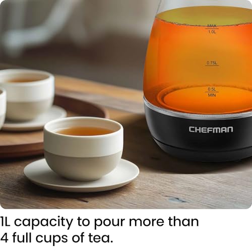 Chefman Electric Kettle 1L with Tea Infuser, Boil-Dry Protection