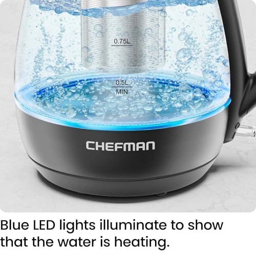 Chefman Electric Kettle 1L with Tea Infuser, Boil-Dry Protection