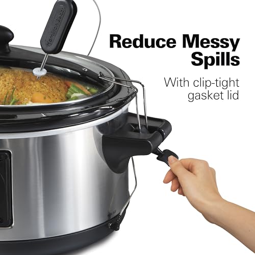 Hamilton Beach 6 Quart Slow Cooker with Lid Lock & Temperature Probe, Dishwasher Safe Crock & Lid, Stainless Steel
