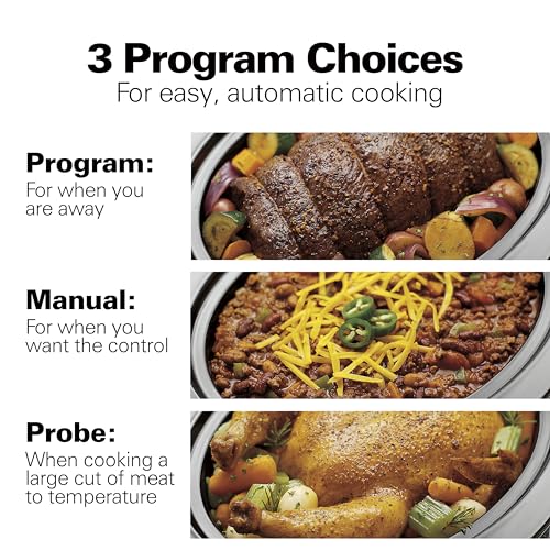 Hamilton Beach 6 Quart Slow Cooker with Lid Lock & Temperature Probe, Dishwasher Safe Crock & Lid, Stainless Steel