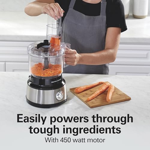 Hamilton Beach Food Processor & Vegetable Chopper - Slicing, Shredding, Mincing, Puree - 10 Cups + Bowl Scraper - Easy Clean - Black Stainless