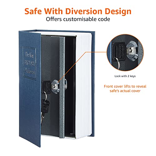 Amazon Basics Book Safe Key Lock Medium Blue 8 inch - Hidden Home Security Box