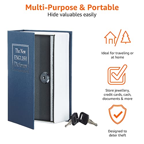 Amazon Basics Book Safe Key Lock Medium Blue 8 inch - Hidden Home Security Box